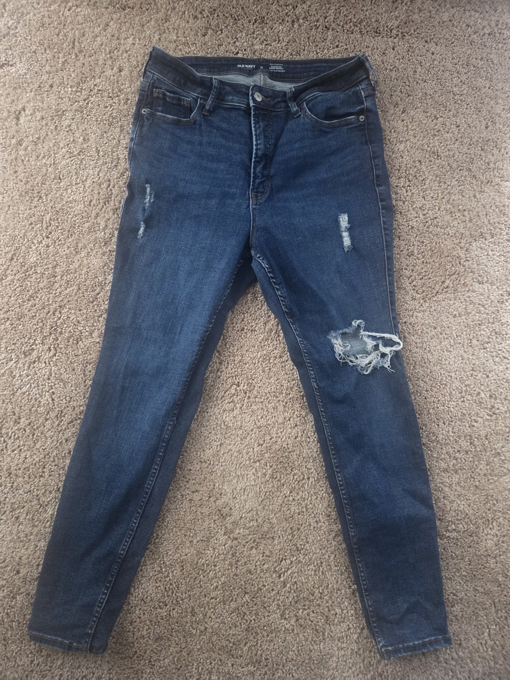 Old Navy Women's Dark Blue Ripped Skinny Jeans